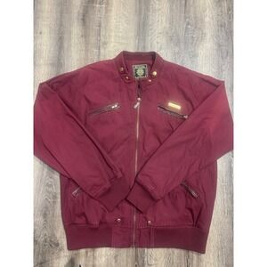 Live Mechanics Mens 2XL Burgundy Bomber Jacket Full Zip Lightweight Maroon Coat